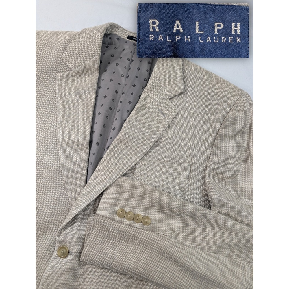 Ralph Lauren Blazer Sport Coat Ivory Burlap 100% Silk Ventless Blazer 42L 44"